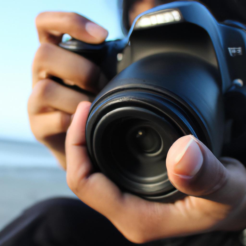 Person holding camera, composing shot